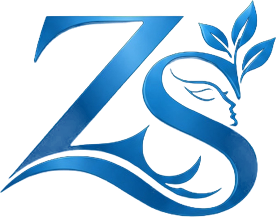 Zest Z and S monogram with leaves and a calm face in profile