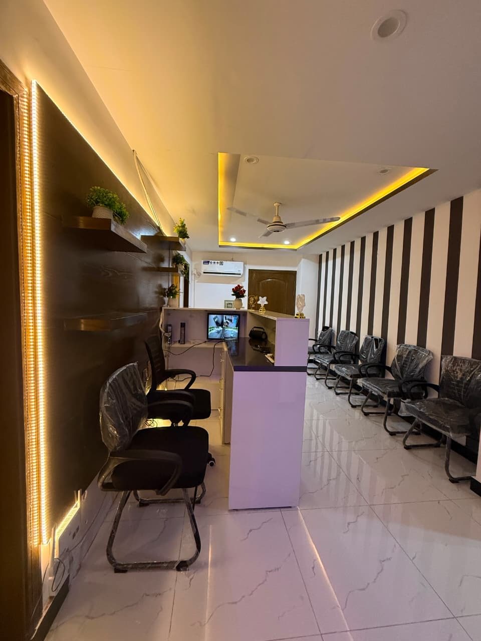 Zest reception and waiting area with warm lighting